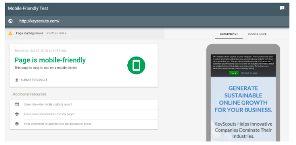 Google’s Mobile Friendly Testing Tool